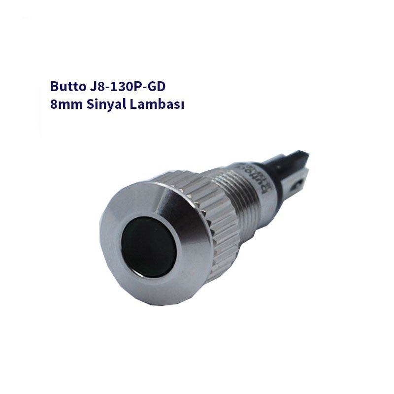 J8-130P-GD 8 mm LED IŞIKLI YASSI KAFALI SİNYAL LAMBASI YEŞİL