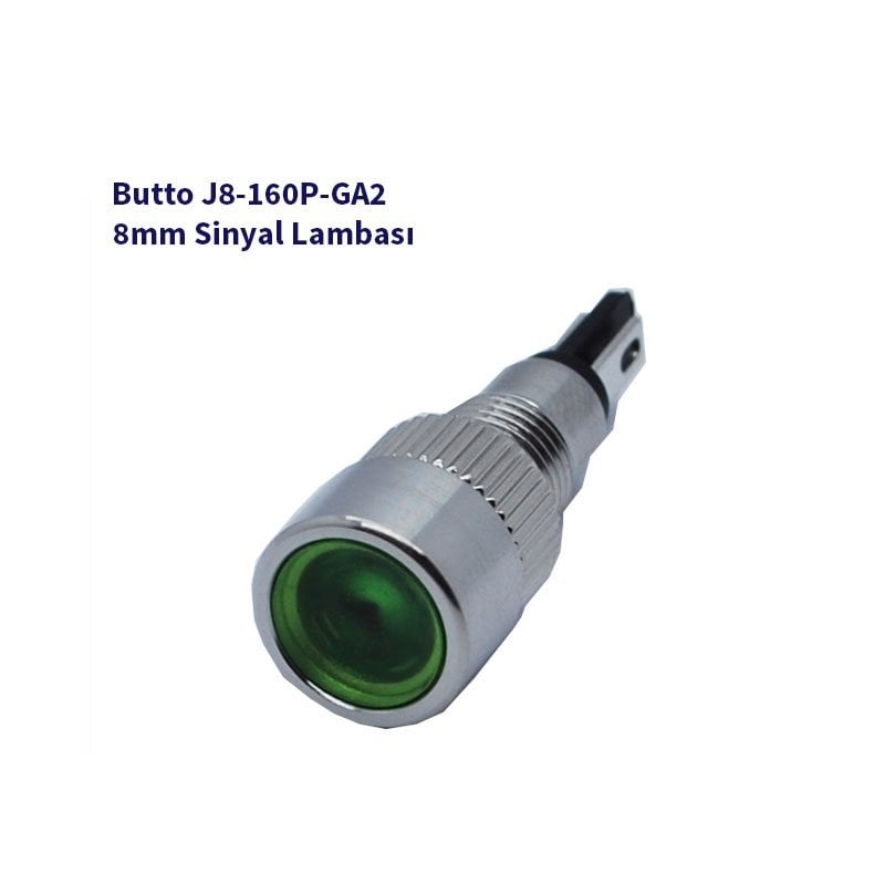 J8-160P-GA2 8 mm LED IŞIKLI ÇIKIK KAFALI SİNYAL LAMBASI YEŞİL