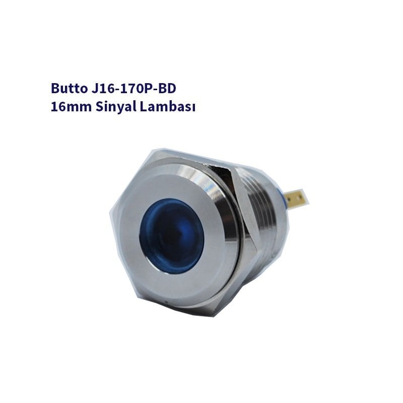 J16-170P-BD 16 mm LED IŞIKLI YASSI KAFALI SİNYAL LAMBASI MAVİ