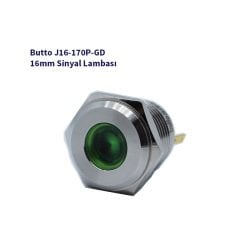J16-170P-GD 16 mm LED IŞIKLI YASSI KAFALI SİNYAL LAMBASI YEŞİL