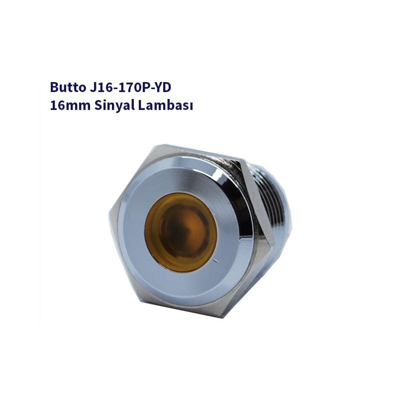 J16-170P-YD 16 mm LED IŞIKLI YASSI KAFALI SİNYAL LAMBASI SARI