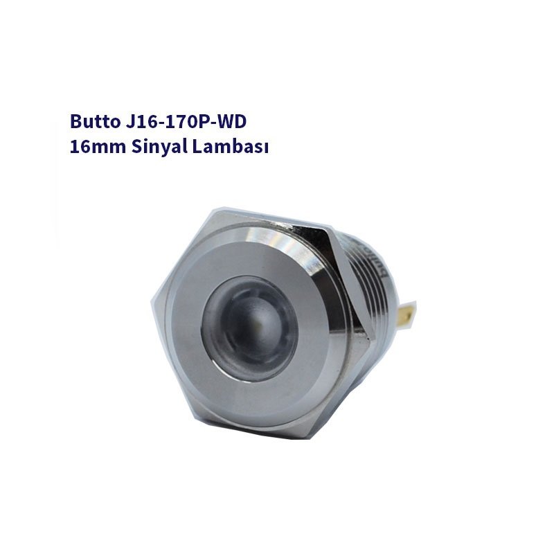 J16-170P-WD 16 mm LED IŞIKLI YASSI KAFALI SİNYAL LAMBASI BEYAZ