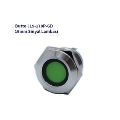 J19-170P-GD 19 mm LED IŞIKLI YASSI KAFALI SİNYAL LAMBASI YEŞİL