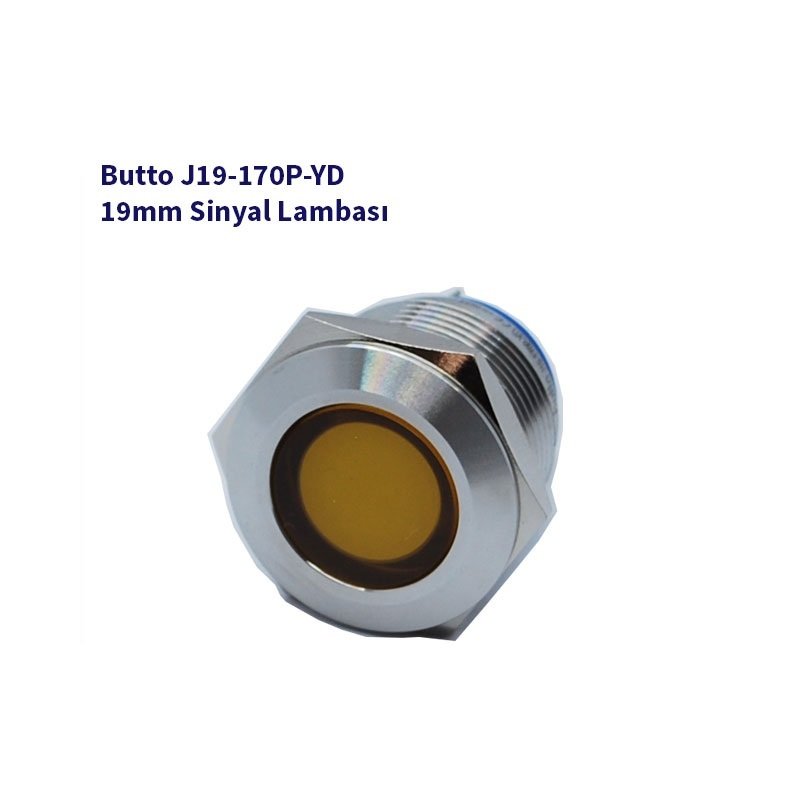 J19-170P-YD 19 mm LED IŞIKLI YASSI KAFALI SİNYAL LAMBASI SARI