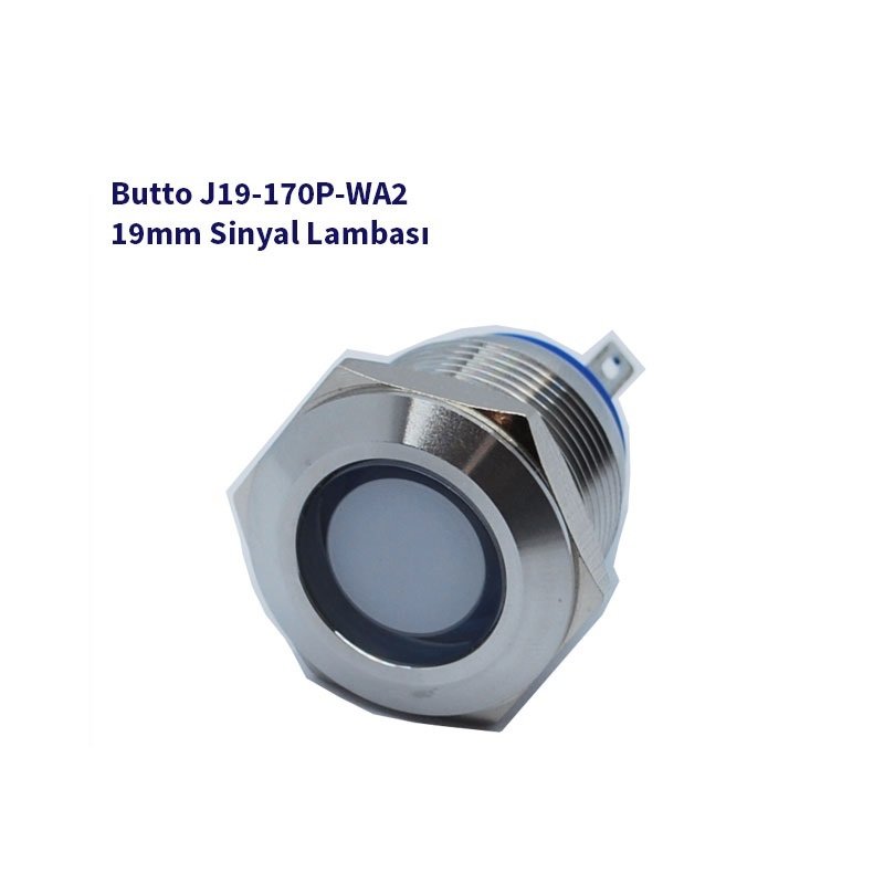 J19-170P-WA2 19 mm LED IŞIKLI YASSI KAFALI SİNYAL LAMBASI BEYAZ