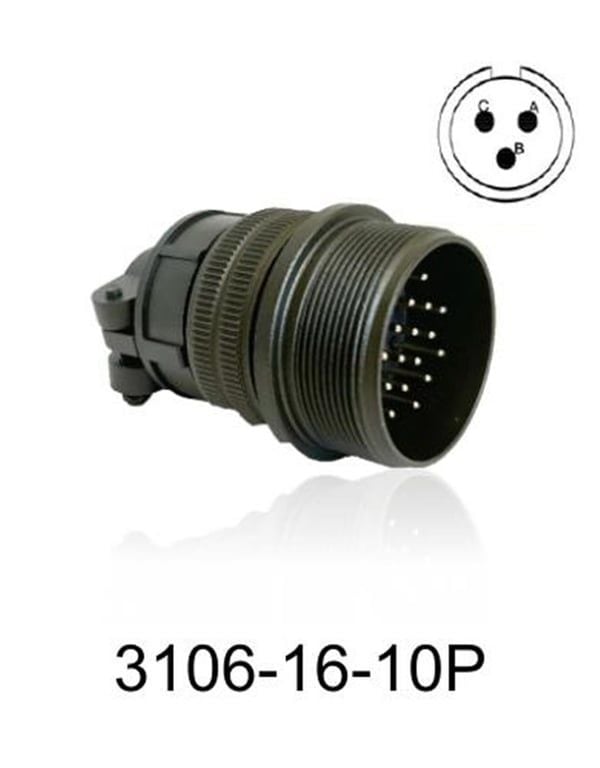 3106-16S-10P 3106 Serisi 3 Pinli 8 Amper Askeri Tip Konnektör -Erkek