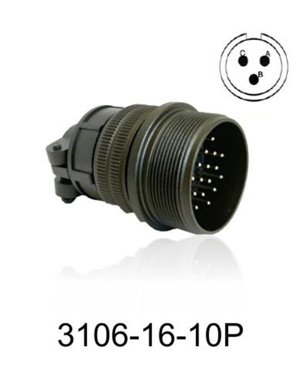 3106-16S-10P 3106 Serisi 3 Pinli 8 Amper Askeri Tip Konnektör -Erkek