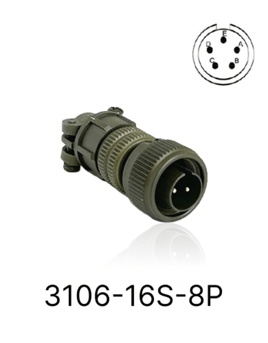 3106-16S-1P 3106 Serisi 7 Pinli 8 Amper Askeri Tip Konnektör -Erkek