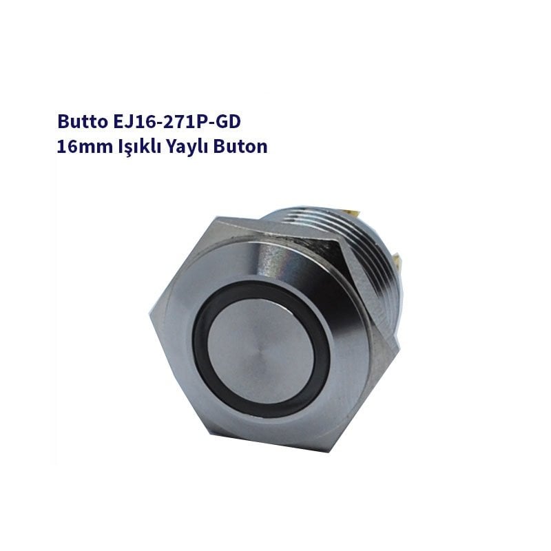 EJ16-271PT-GD 16mm LED IŞIKLI DÜZ KAFALI YAYLI BUTON YEŞİL