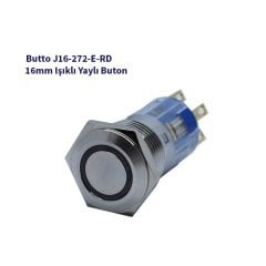 J16-272-E-RD 16mm LED IŞIKLI DÜZ KAFALI YAYLI BUTON KIRMIZI