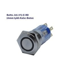 J16-372-E-RD 16mm LED IŞIKLI DÜZ KAFALI KALICI BUTON KIRMIZI