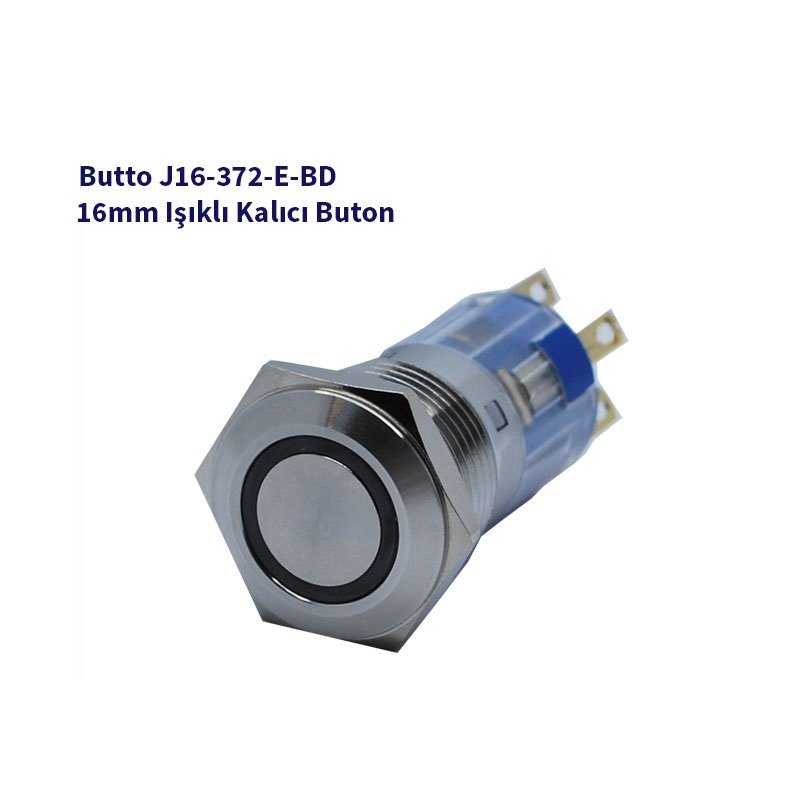 J16-372-E-BD 16mm LED IŞIKLI DÜZ KAFALI KALICI BUTON MAVİ