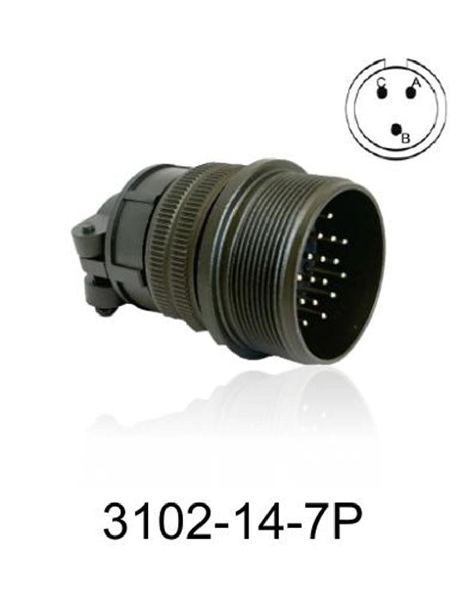 3102-14S-7P 3102 Serisi 3 Pinli 6 Amper Askeri Tip Konnektör - Erkek