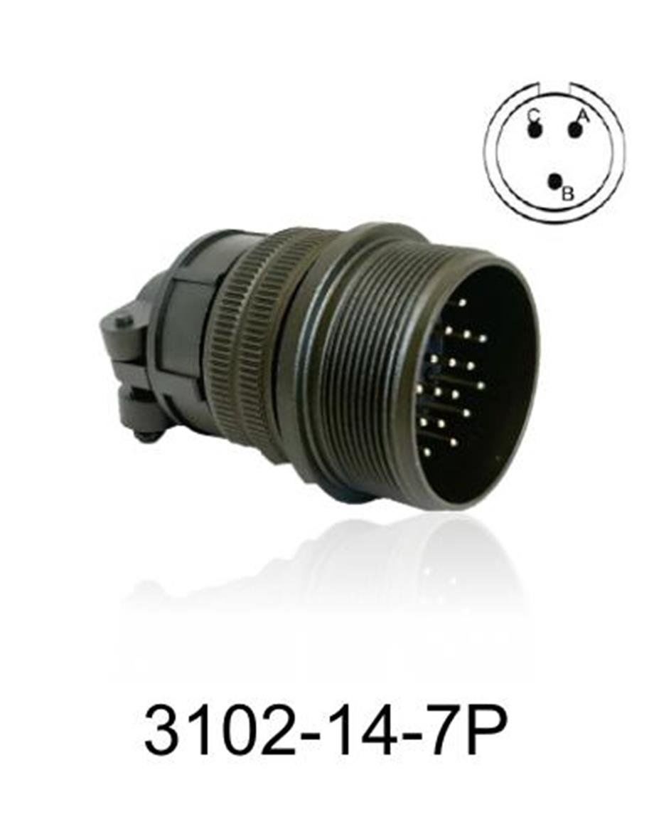 3102-14S-7P 3102 Serisi 3 Pinli 6 Amper Askeri Tip Konnektör - Erkek