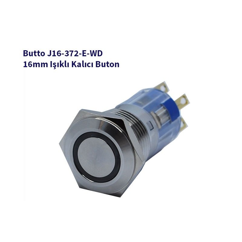 J16-372-E-WD 16mm LED IŞIKLI DÜZ KAFALI KALICI BUTON BEYAZ