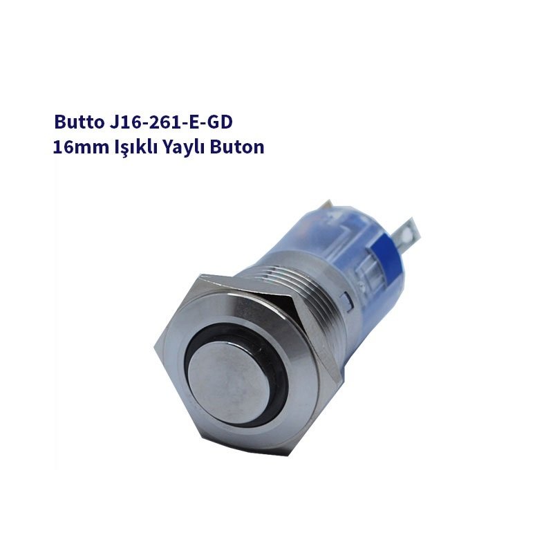 J16-261-E-GD 16mm LED IŞIKLI ÇIKIK KAFALI YAYLI BUTON YEŞİL