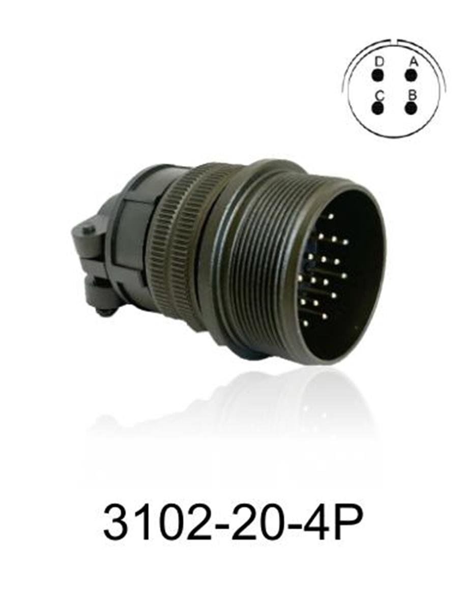 3102-20-4P 3102 Serisi 4 Pinli 12 Amper Askeri Tip Konnektör -Erkek