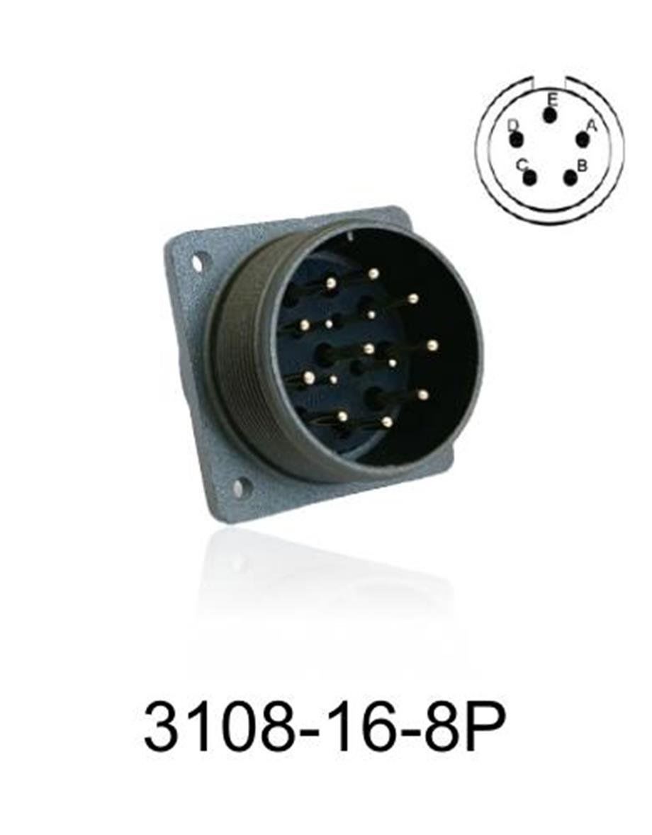 3108-16S-8P 3108 Serisi 5 Pinli 8 Amper Askeri Tip Konnektör -Erkek
