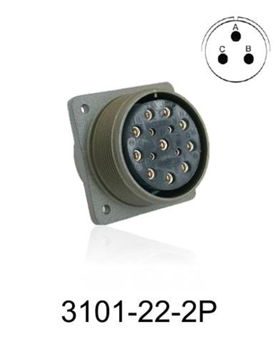 3101-22-2P 3101 Serisi 3 Pinli 12 Amper Askeri Tip Konnektör -Erkek