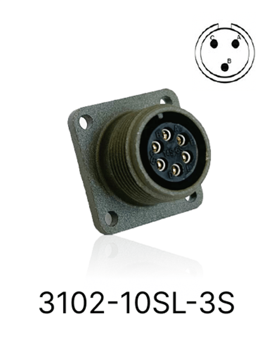 3102-10SL-3S 3102 Serisi 3 Pinli 4 Amper Askeri Tip Konnektör -Dişi