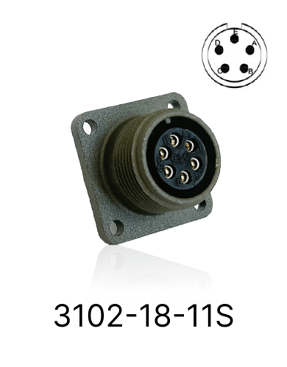 3102-18-11S 3102 Serisi 5 Pinli 10 Amper Askeri Tip Konnektör -Dişi