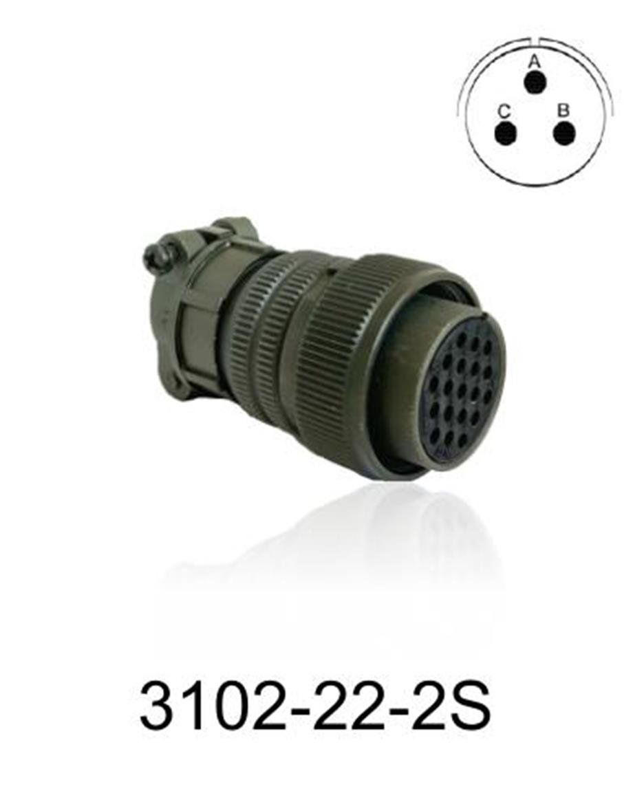 3102-22-2S 3102 Serisi 3 Pinli 12 Amper Askeri Tip Konnektör -Dişi