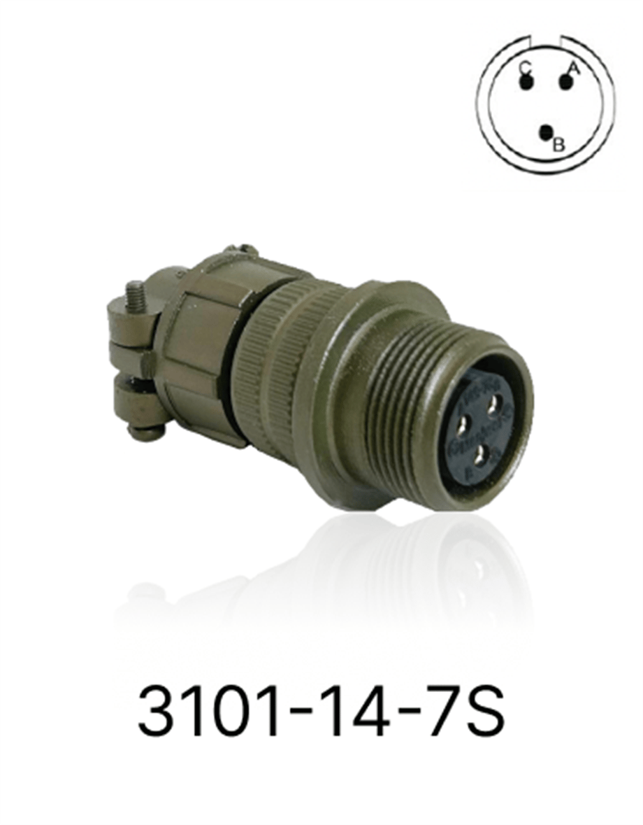 3101-14S-7S 3101 Serisi 3 Pinli 6 Amper Askeri Tip Konnektör -Dişi